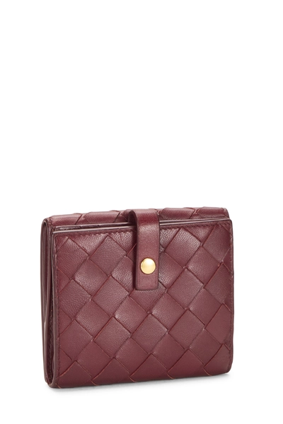 Burgundy Intrecciato Compact Zip Wallet, , large