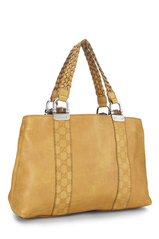 Yellow Leather Bamboo Tote Large, , large image number 1