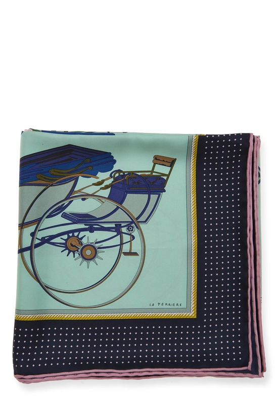 Blue & Multicolor 'Les Voitures a Transformation' Silk Scarf 90, , large image number 1