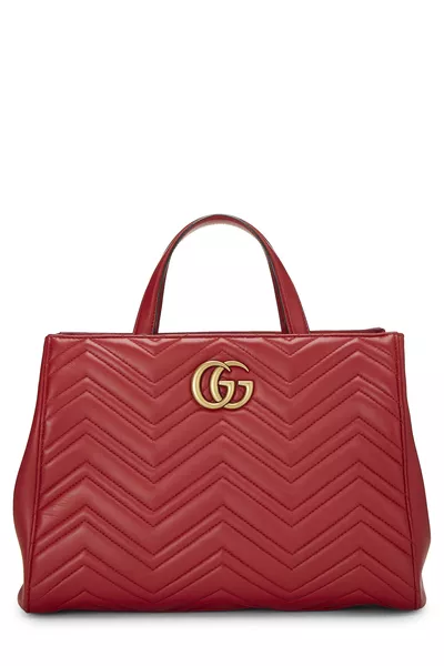 Red Leather GG Marmont Top Handle Bag Medium