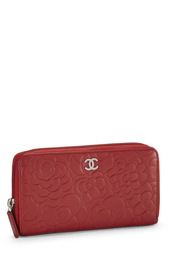 Red Leather Camellia Zip Wallet, , large image number 1