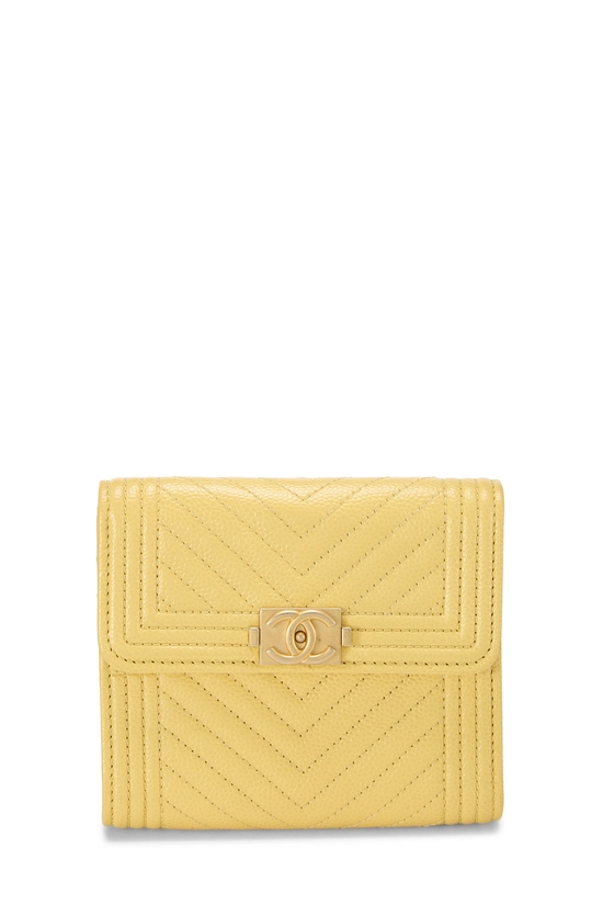 Yellow Chevron Caviar Boy Compact Wallet, , large image number 0