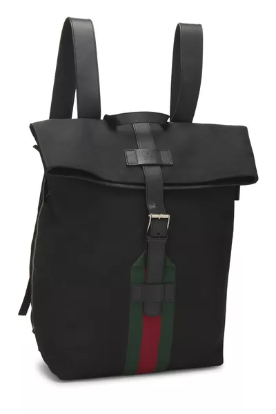 Black Techno Canvas Web Backpack, , large
