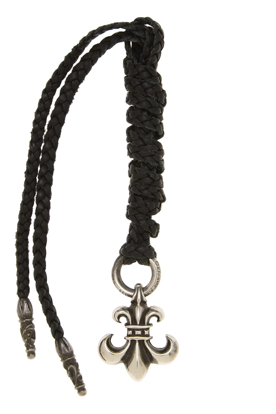 Sterling Silver BS Fleur-de-lis Pendant & Leather Braid, , large image number 1