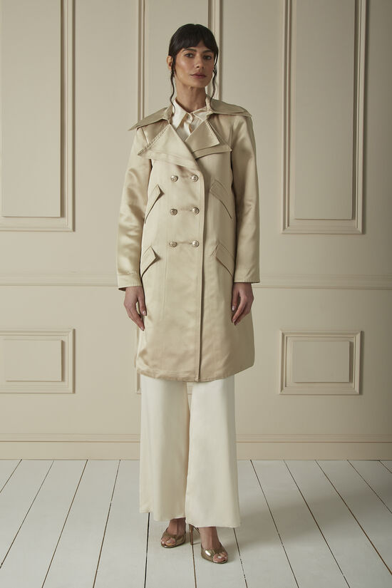 Chanel Beige Sateen Twill Double Breasted Trench Coat 60CHX-197