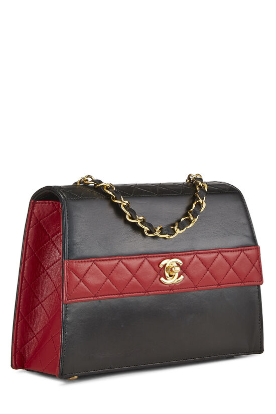 Black & Red Quilted Lambskin Trapezoid Shoulder Bag