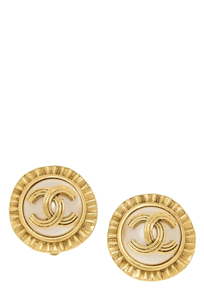 Gold Faux Pearl Button Earrings