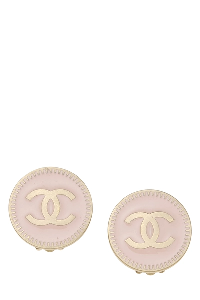 Pink Acrylic 'CC' Button Earrings