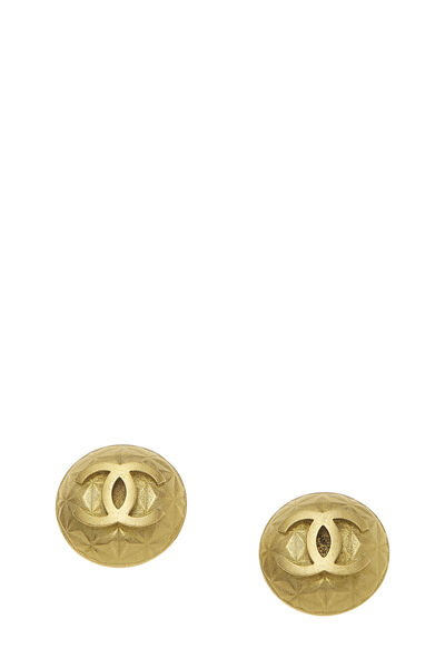 Gold Quilted 'CC' Round Earrings