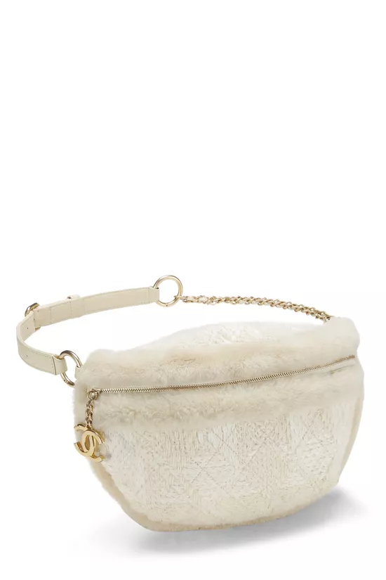 Ivory Tweed & Shearling Belt Bag, , large image number 1
