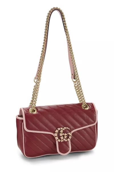Red Leather Torchon GG Marmont Shoulder Bag Small, , large