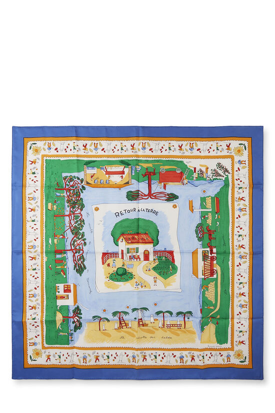 Blue & Multicolor 'Retour A La Terre' Silk Scarf 90, , large image number 0