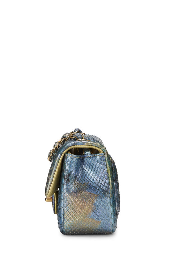 Iridescent Blue Python 'CC' Rectangular Flap Bag Small, , large image number 3