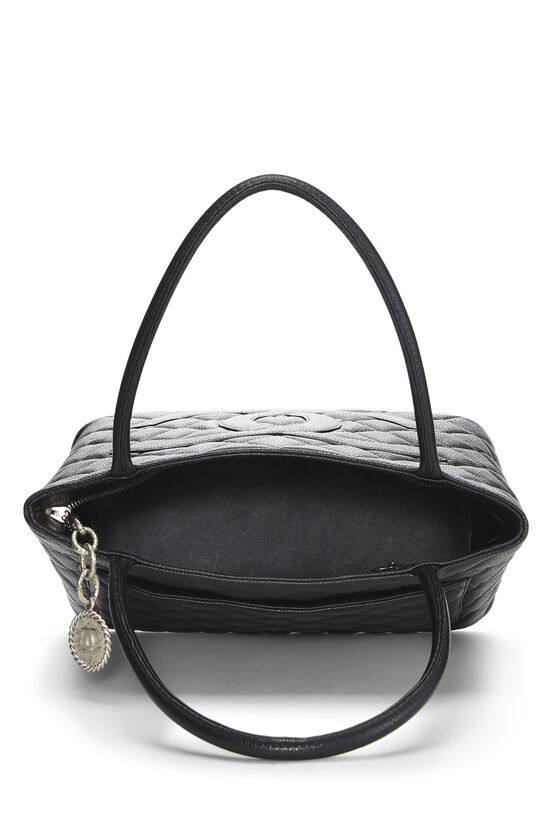 Black Quilted Caviar Medallion Tote, , large image number 6