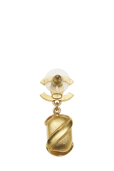 Gold & Faux Pearl 'CC' Dangle Earrings, , large