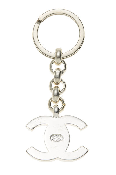 Silver & Crystal 'CC' Turnlock Keychain, , large