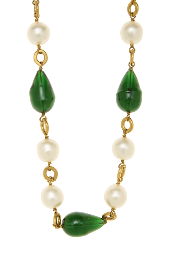 Green Gripoix & Faux Pearl Necklace, , large image number 1