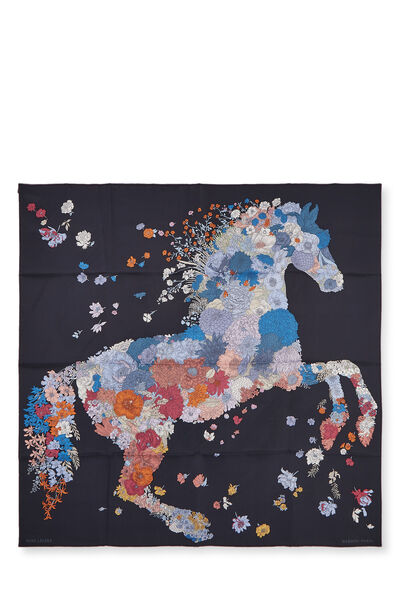 Navy & Multicolor 'Robe Legere' Silk Scarf 90