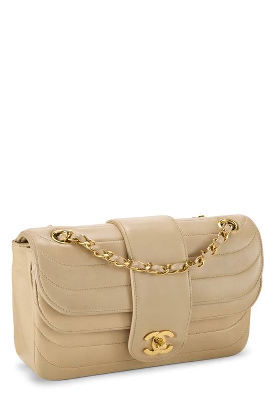 Beige Quilted Lambskin Double Round Flap Small, , large image number 1