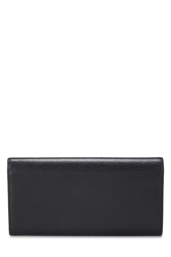 Black Embossed Camellia Calfskin Leather Wallet, , large image number 2