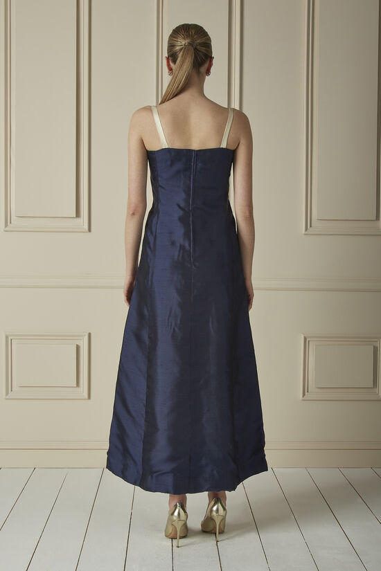 Navy Dupioni Silk Evening Gown, , large image number 1