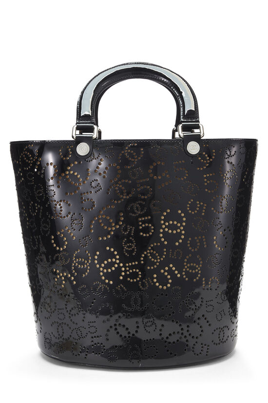 Chanel Black Perforated Patent Leather Vertical Bucket Tote