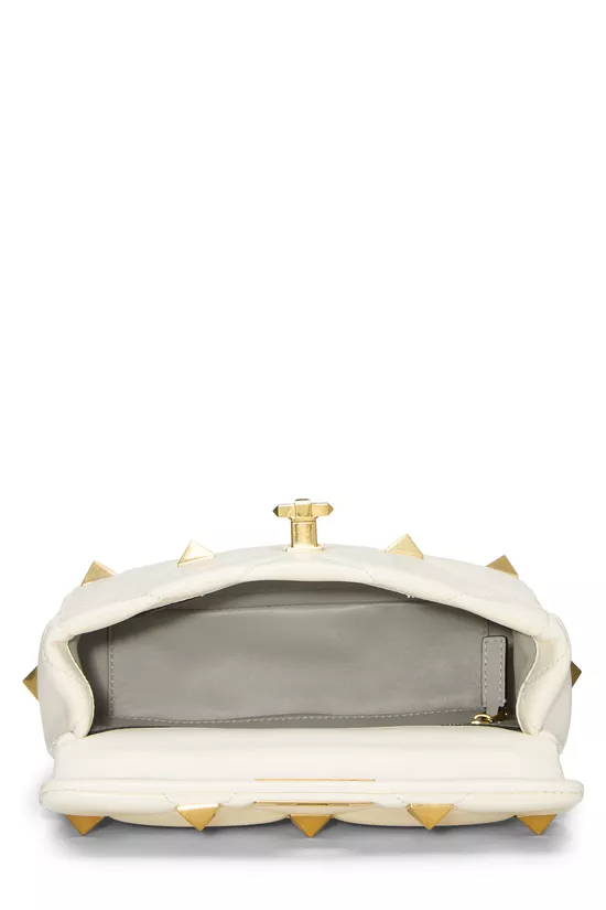 White Leather Roman Stud Flap Bag Medium, , large image number 5