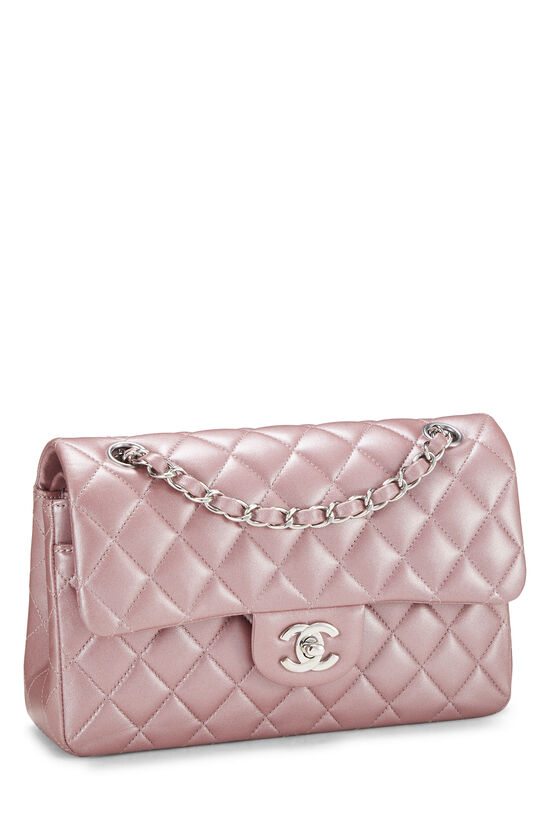 Chanel Metallic Pink Quilted Leather Vintage CC Ring Handle Clutch