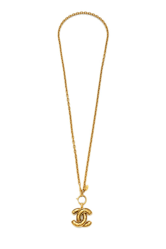 Gold Quilted 'CC' Necklace Medium, , large image number 0