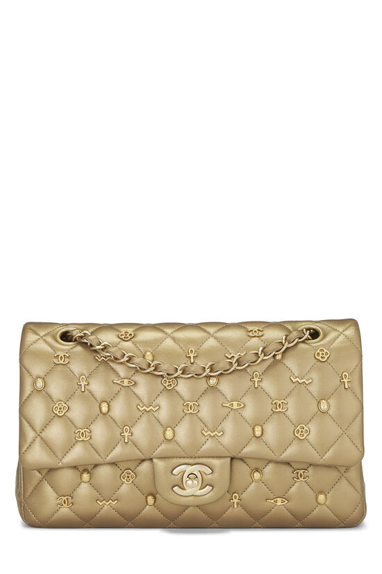 Paris-Egypt Metallic Gold Quilted Lambskin Classic Double Flap Medium, , large image number 1