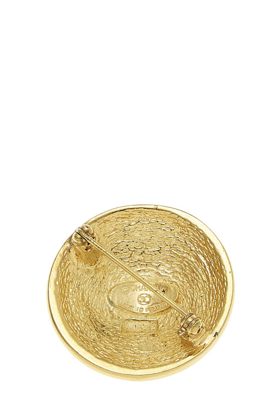 Gold Quilted 'CC' Round Pin, , large image number 1