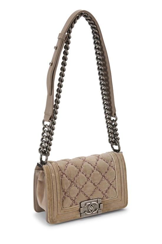 Beige Quilted Velvet Boy Bag Small, , large image number 1