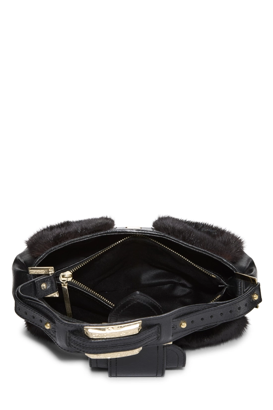 Black Fur Logo Flap Baguette, , large image number 5