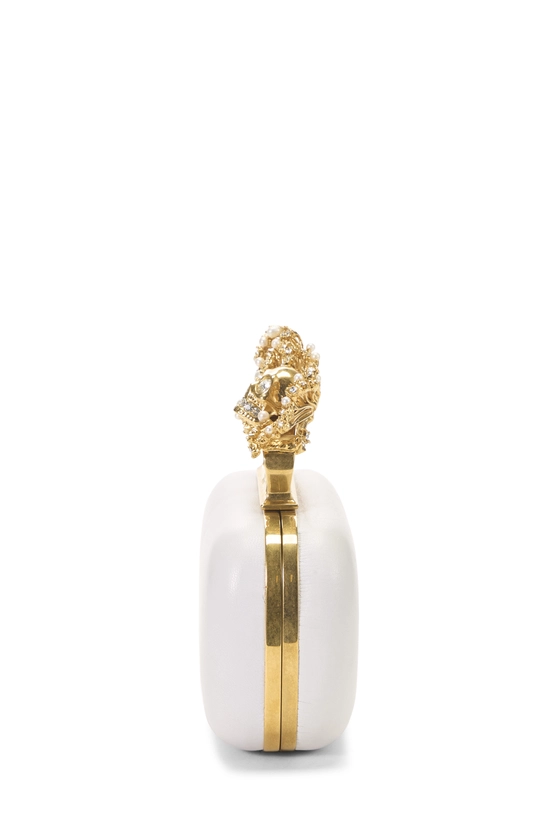 White Leather Oval Knuckle Clutch, , large image number 2