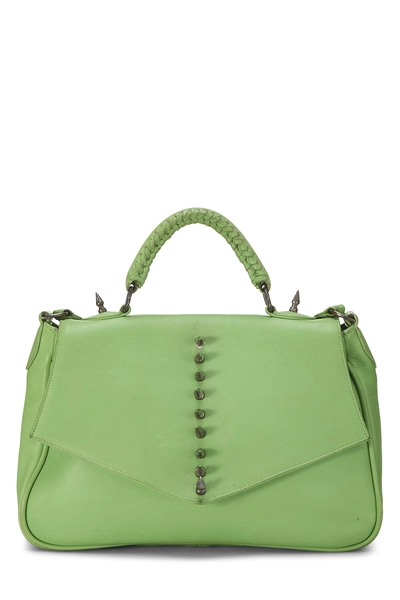 Green Leather Spike Top Handle Bag