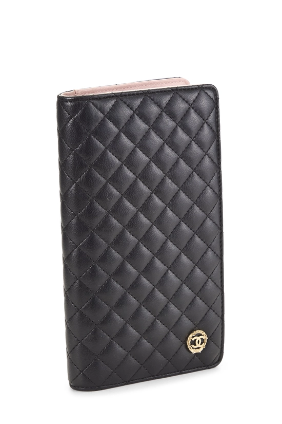 Black Quilted Lambskin Long Wallet, , large image number 1