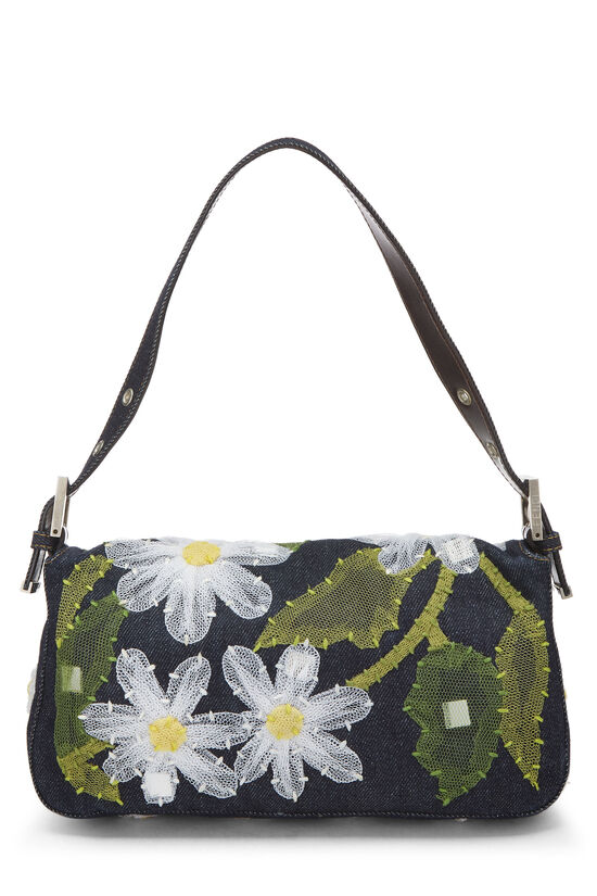 Pre-Owned Blue Denim Daisy Embroidered Baguette QBB0470WNB016