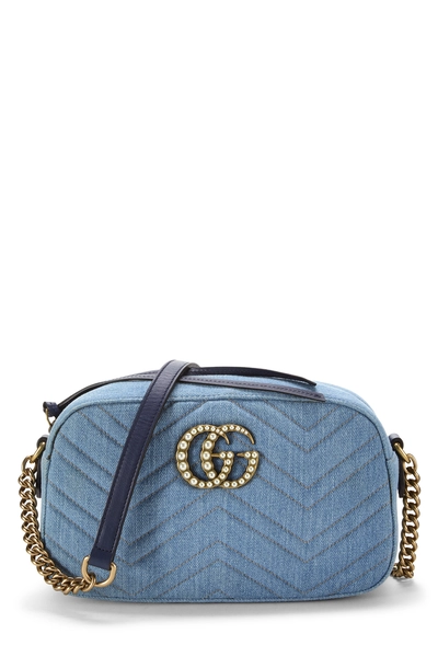 Gucci Blue Denim GG Marmont Crossbody Small