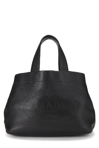 Black Vitello Daino Perforated Logo Handbag