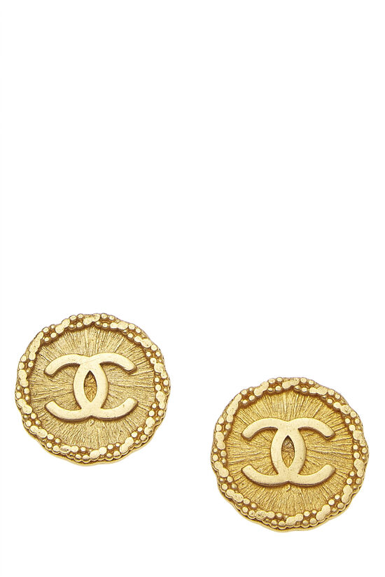 Gold Metal Sunburst 'CC' Earrings, , large image number 0