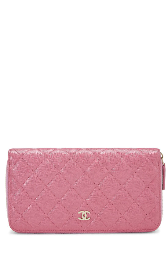 Pink Quilted Caviar Zip Around Wallet, , large image number 0