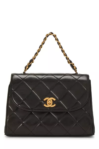Black Quilted Lambskin Chain Handbag