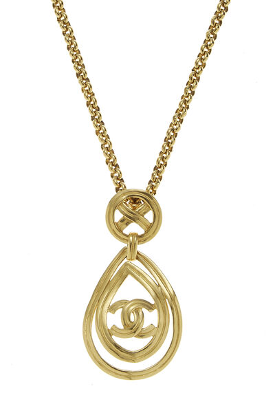 Gold Teardrop'CC' Necklace, , large