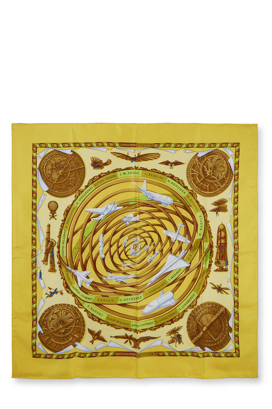 Yellow 'Rêves d'Espace' Silk Scarf 90, , large image number 0