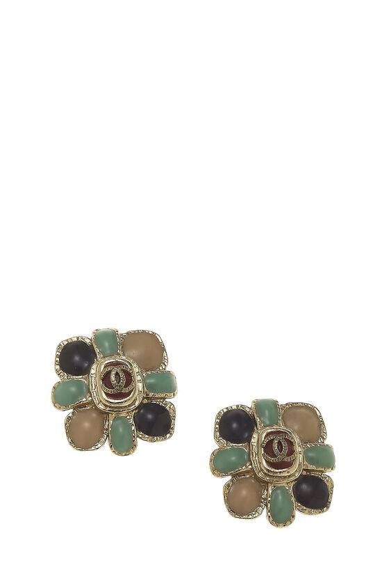 Gold & Multicolor Enamel 'CC' Flower Earrings
