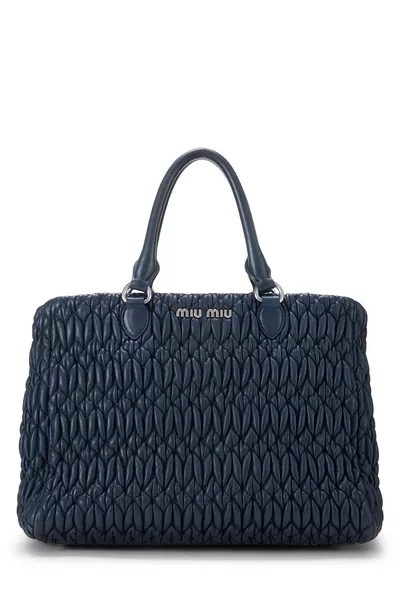 Navy Nappa Convertible Top Handle Bag Small