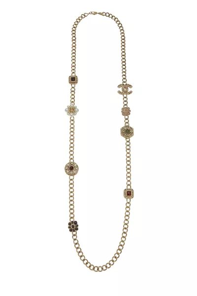 Gold & Multicolor 'CC' Charm Necklace Large