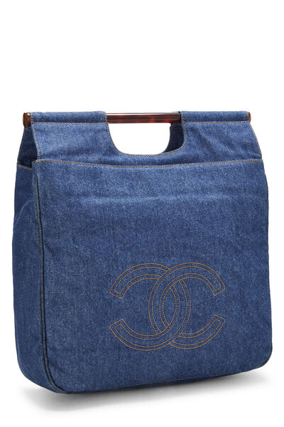 Blue Denim Top Handle Bag, , large