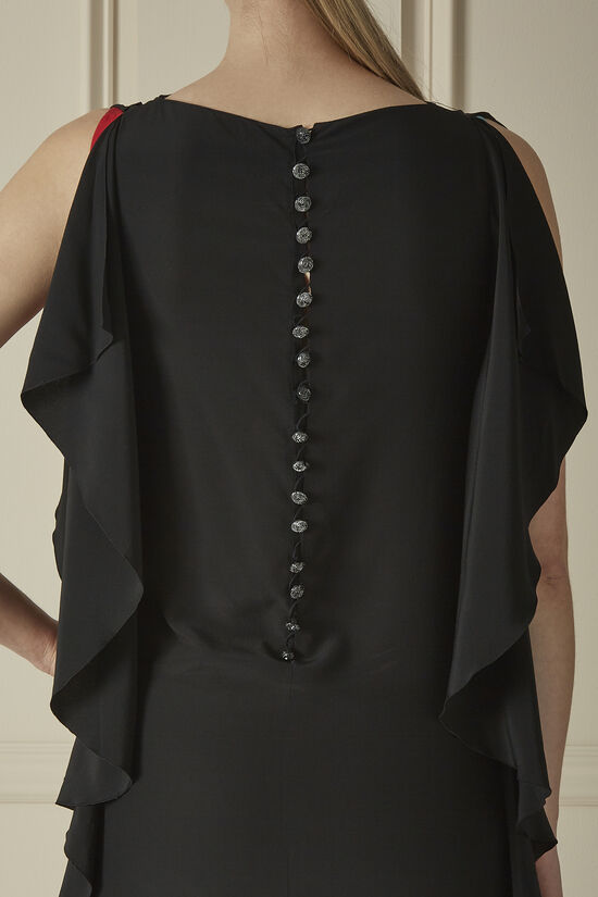 Black & Multicolor Silk Flounced Mini Dress, , large image number 3