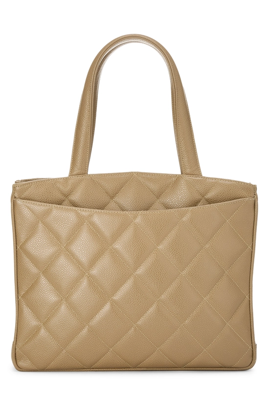Beige Quilted Caviar 'CC' Turnlock Handbag, , large image number 3